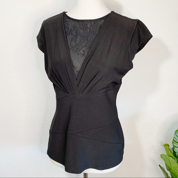 White House Black Market Tops - NWT WHBM Slimming Lace Inset Short Sleeve Blouse